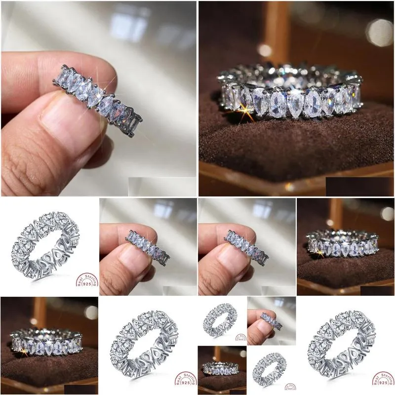 Wedding Rings Eternity Band Ring Pear Cut Aaaaa Cz Sier Color Engagement For Women Bridal Fine Party Jewelry Gift Drop Delivery Ottxe