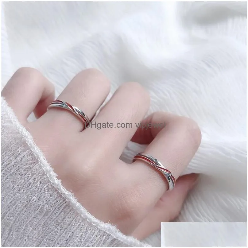 Wedding Rings Winding Twist Red Line Matchmaker Copper Plated Sier Couple Ring Men Women Propose Gift Finger Jewelry Wholesale Drop D Dh3Hm