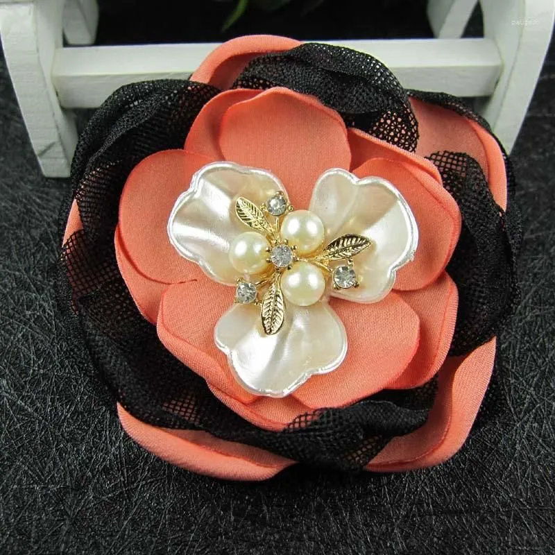 Hair Clips 6pcs/lot 3inch Burned Edges Fabric Flowers For Lady The Bride Corsage Brooch Flower Clip Accessory