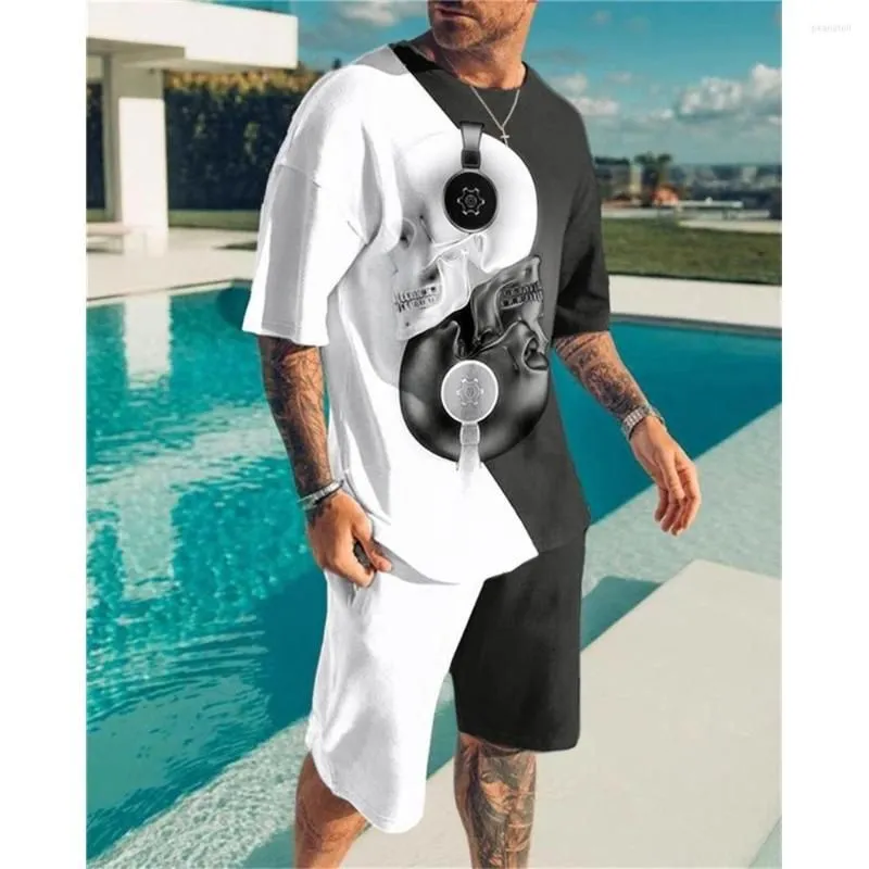 Men`s Tracksuits Summer Men Tracksuit Tiger Pattern T-shirt Sets Short Sleeve Shirt Shorts Jogging Suit Oversized Male Sportswear