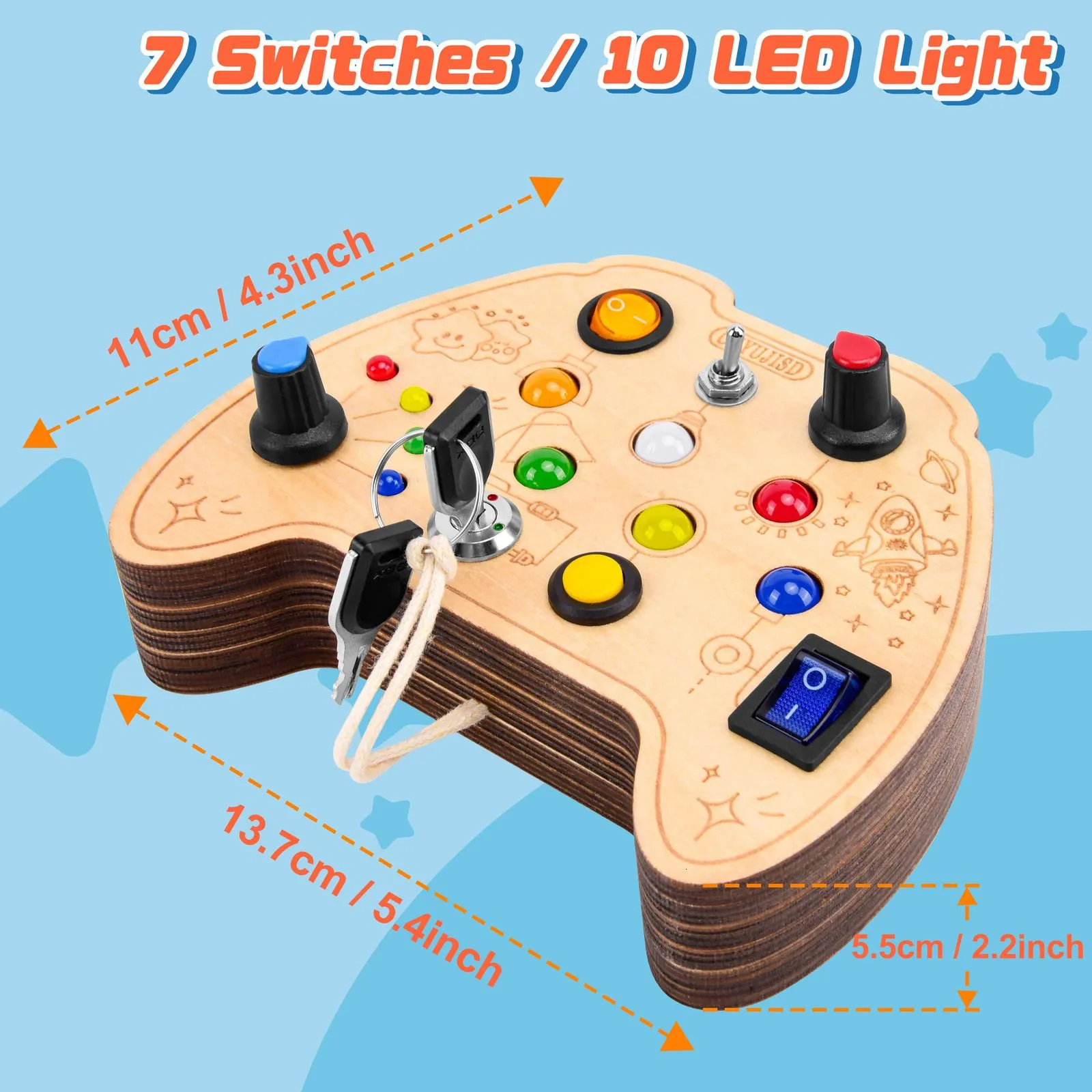 Montessori Educational Busy Board For Over 3 Years Old Baby LED Light BusyBoard Toddler Toy Cute Pattern Wooden Sensory y240226