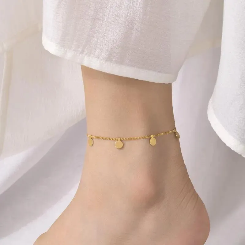 Anklets Korean Style Sweet Geometric Stainless Steel Anklet For Women Elegant Jewelry Bracelets On Foot Leg Beach Casual Chain Gift Dr