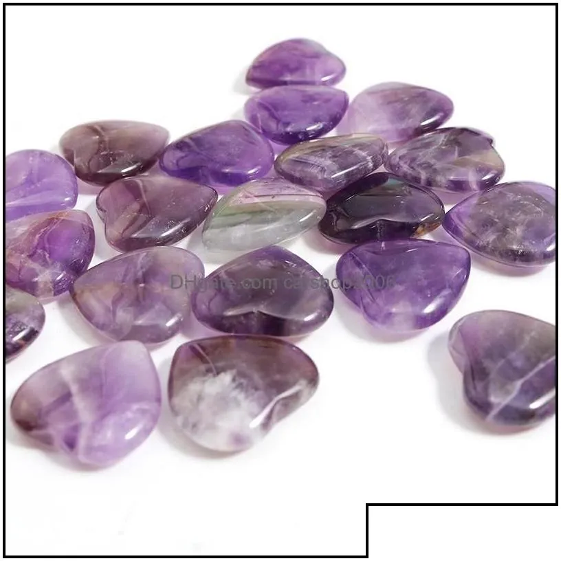 Stone Loose Beads Jewelry Natural Crystal Ornaments Carved 20X6Mm Heart Amethyst Chakra Reiki Healing Quartz Mineral Tumbled Gemstones