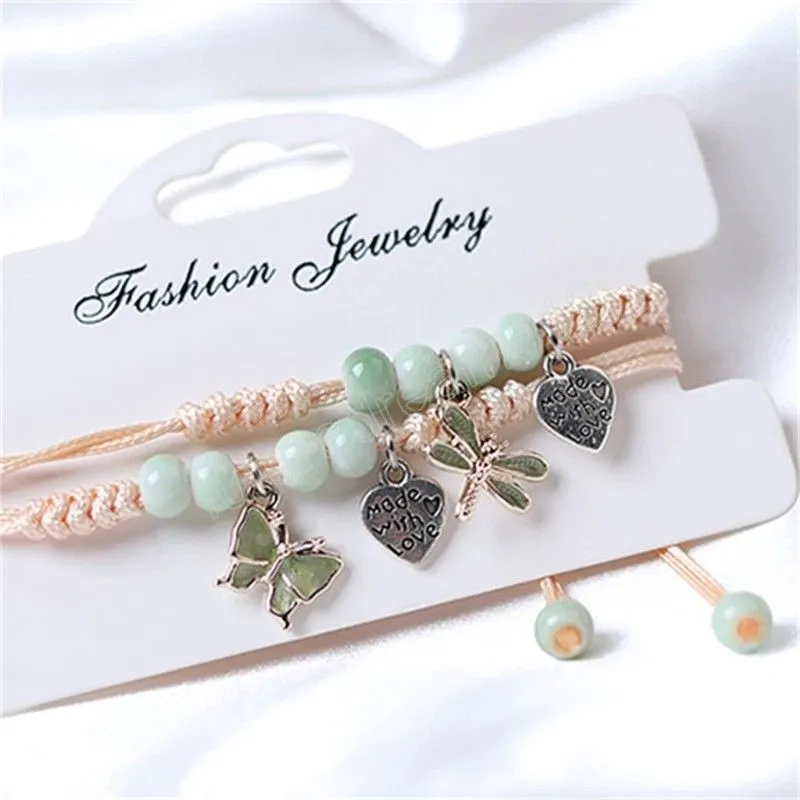 FButterfly Dragonfly Pearl Bracelet Handmade Fashion Beaded Bangles Lovely Sweet Couple Women Gift Decoration Wriststrap