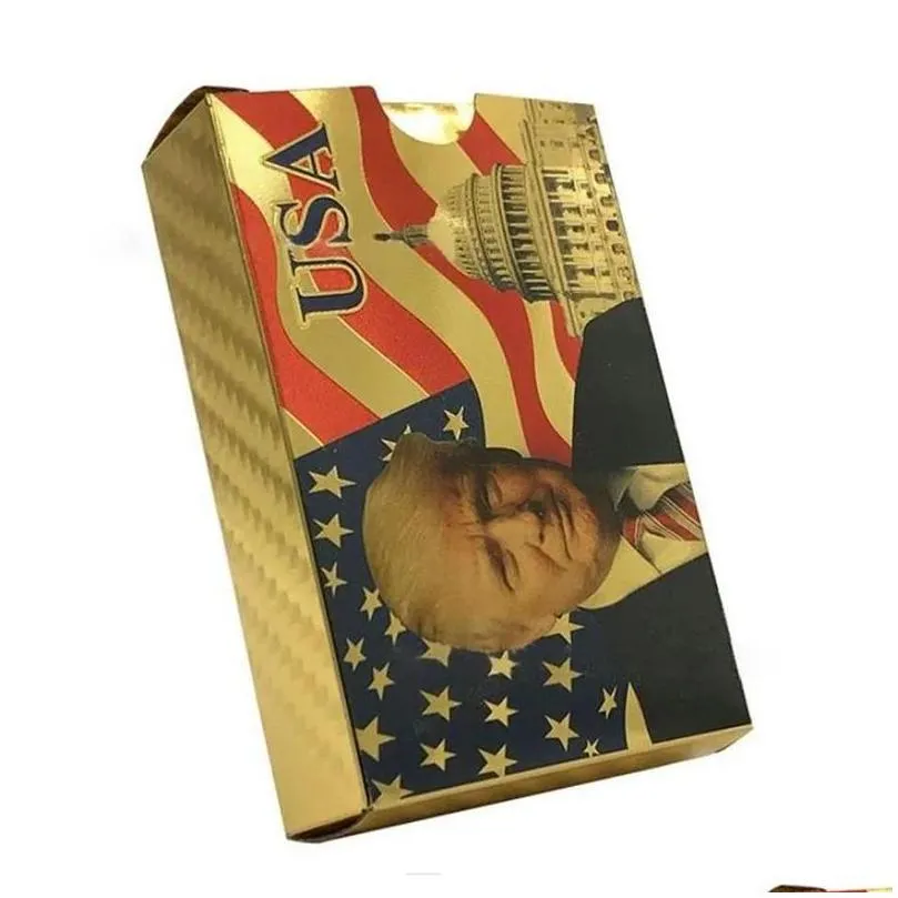 Trump Playing Cards Poker Game Waterproof Gold Silver USA Trump Poker Game Party Supplies