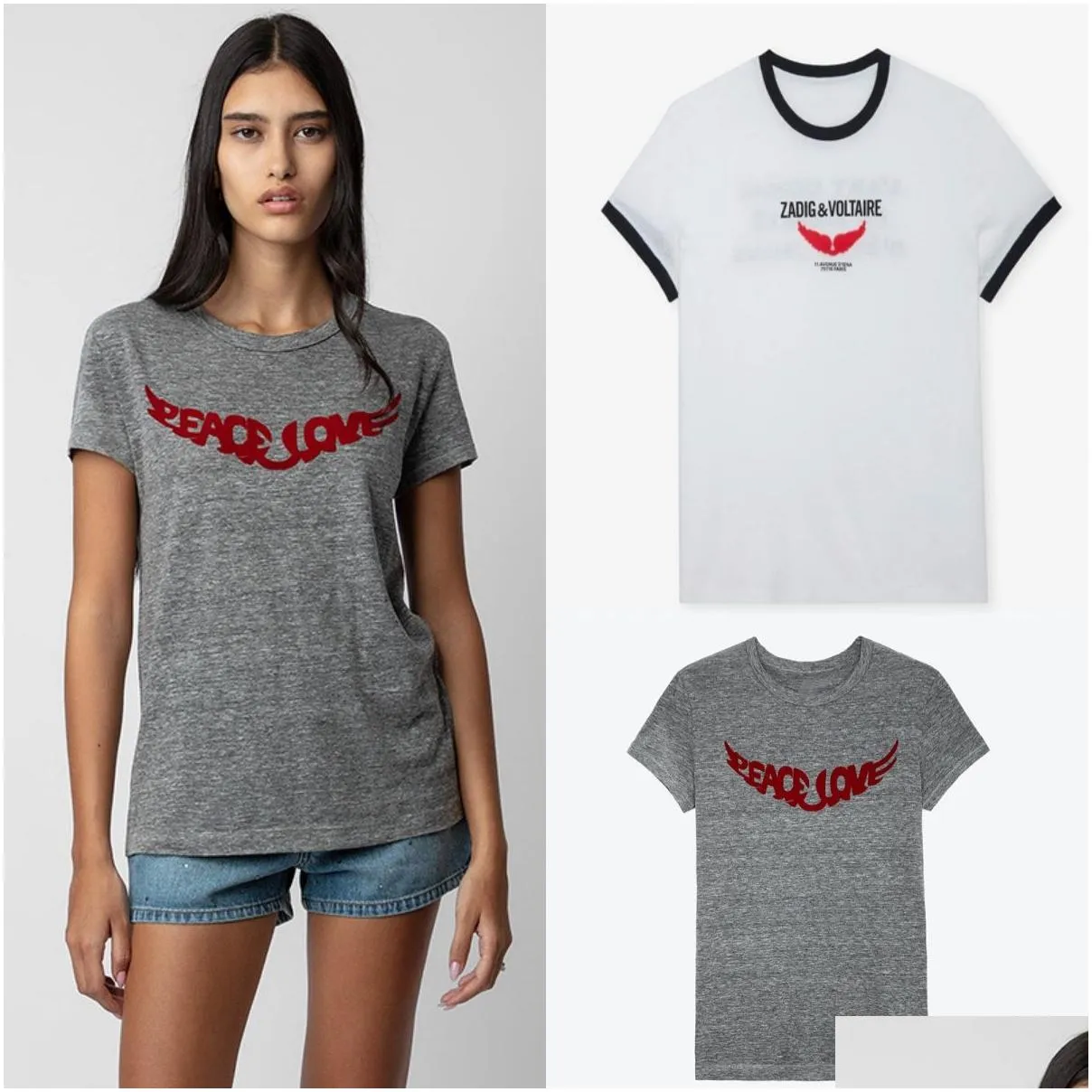 Women`S T-Shirt 24Ss Zadig Voltaire Fashion Women Designer T Shirt Summer Cotton New Plover Tee Classic Letter Print Drilled U-Neck Ve Ot8Ag