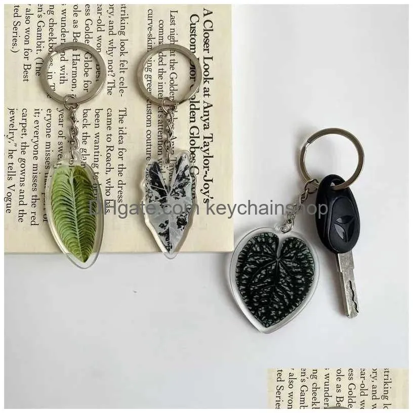 Keychains & Lanyards 2Pcs Fashion Imitation Leaf Keychain Keyring Female Child Double-Sided Charm Bag Key Pendant Party Gift Decorati Dhpjd