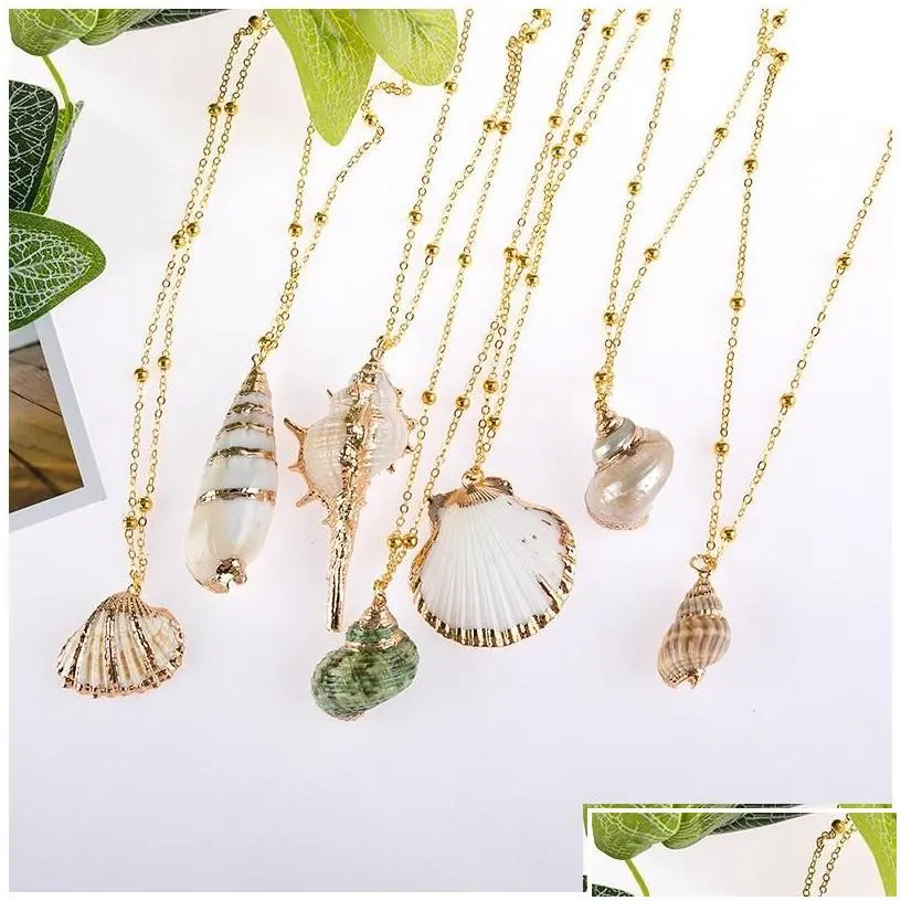 Pendant Necklaces Isang New Fashion Gold Plated Seashell Conch Necklace American European 18K Chain Summer Beach Jewellry Drop Deliver