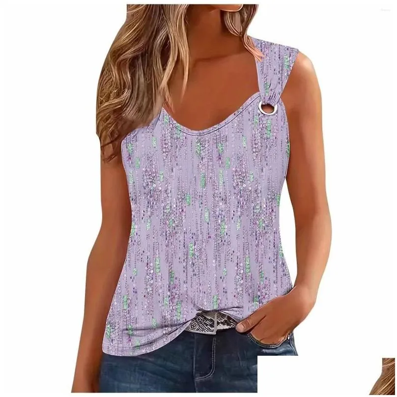 Women`S Tanks & Camis Womens Print Round Neck Loose Sleeveless Vest Fashion Casual Top Blouses Wardrobe Drop Delivery Apparel Clothing Otu52