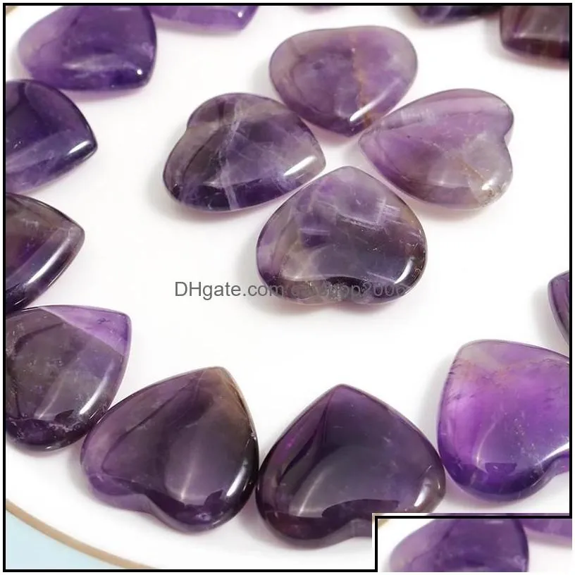 Stone Loose Beads Jewelry Natural Crystal Ornaments Carved 20X6Mm Heart Amethyst Chakra Reiki Healing Quartz Mineral Tumbled Gemstones