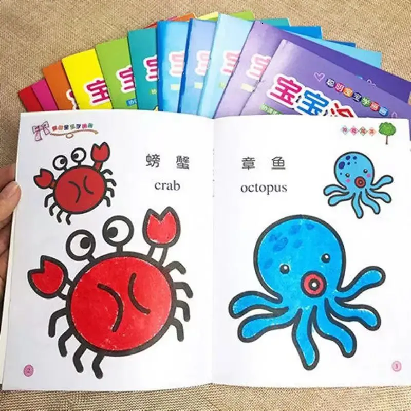 12 Books Set Kids Coloring Draw Book Car Animals Fruits Educaional Painting Notebook Toy for Children Boys Girls 2 to 6 Year 240117