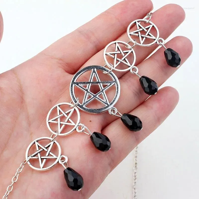 Hair Clips Gothic Pentagram Pendant Head Chain Witchcraft Punk Multilayer Crystal Band Ornament Halloween Jewelry Accessories H032