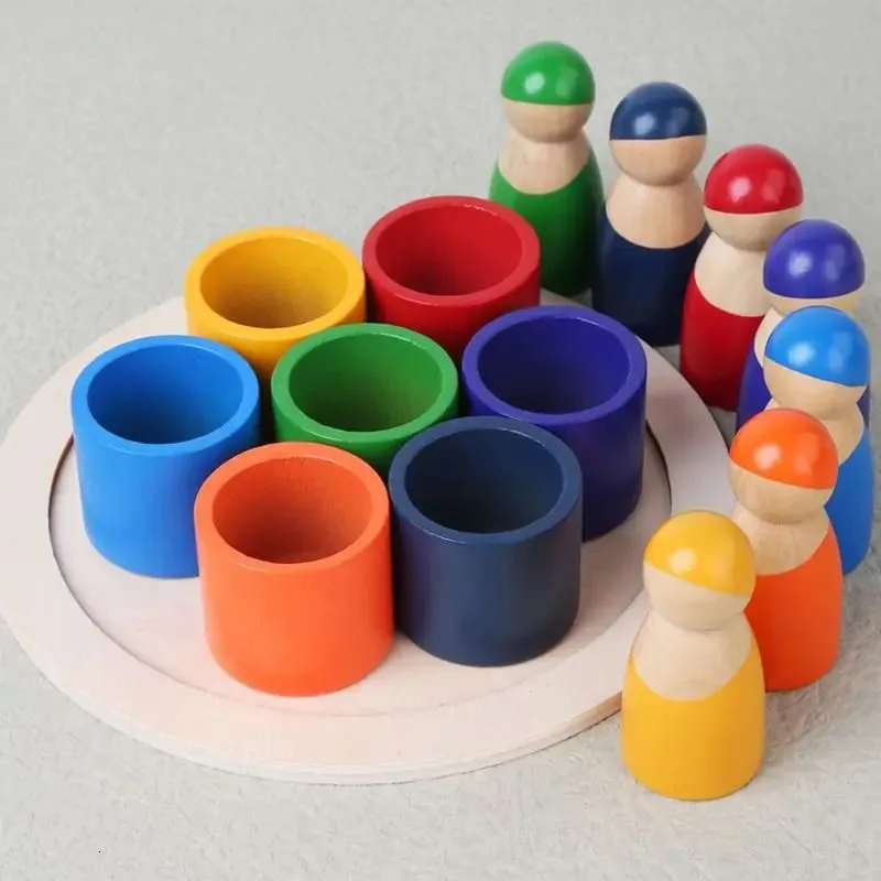 Montessori Baby Wooden Rainbow Puzzle Toys Art Color Sorting Matching Games Educational For Toddler Fine Motor Training y240226