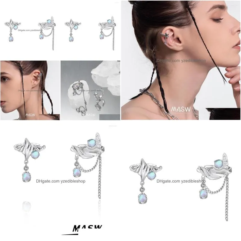 Clip-On Screw Back Backs Earrings Masw Original Design Asymmetrical Earcuff Geometric Metal Sier Plated Bead Dangle Earclip For Wom Dhlgn