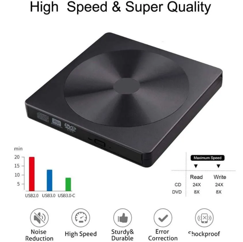 USB 3.0 Type C DVD Drive CD Burner Driver Drive-free High-speed Read-write Recorder, External DVD-RW Player Writer Reader