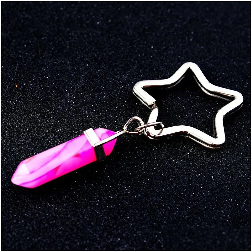 Key Rings Selling Healing Crystals Amethyst Rose Quartz Bead Chakra Point Women Men Natural Stone Heart Star Keychain Drop Delivery J Dh9Rv