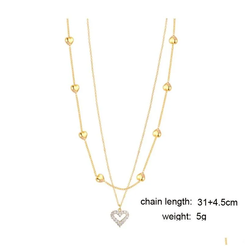 Pendant Necklaces Women Clavicle Chain Elegant Charm Wedding Necklace Gold Color Double Layer Heart Shining Bling Aaa Zircon Jewelry D Dhcj9