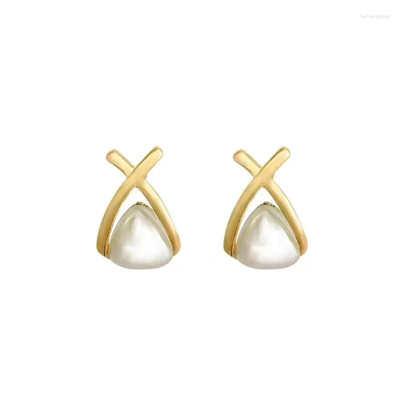 Stud Earrings Desing Sensory Geometry Cross Triangle Pearl Cute For Girls Fashion Jewelry Accessory