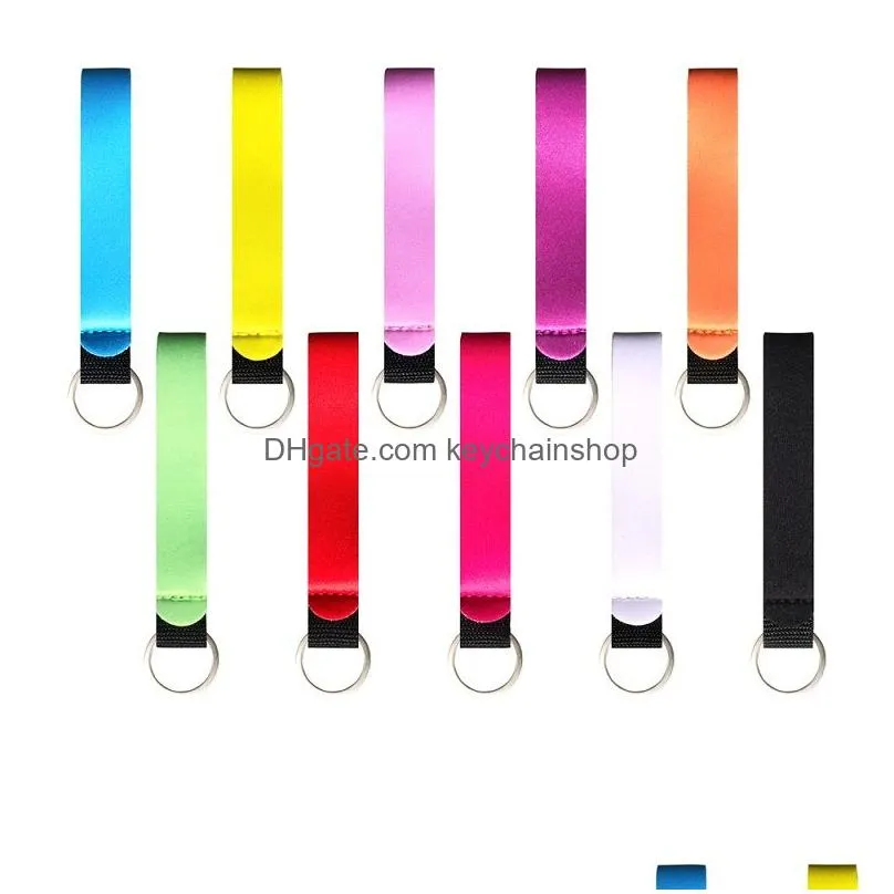 Keychains & Lanyards 117 Colors Neoprene Wristlet Keychain Wrist Key Belt More Design Strip Leopard Pure Color Phone Lanyard Keyrings Dhxhl