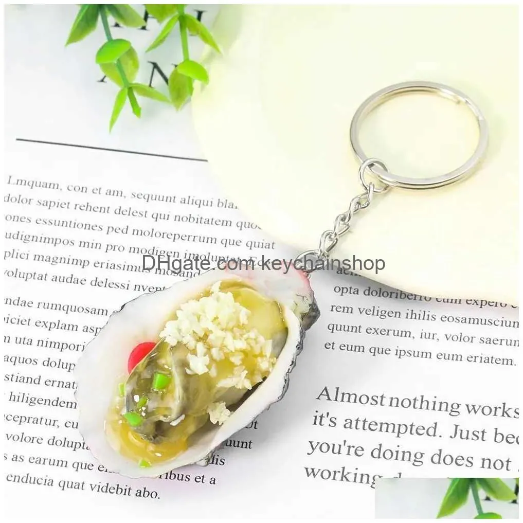 Keychains & Lanyards 2Pcs Food Resin Oysters Keychain Seashell Pendant Delicious Seafood Chinese Stalls Ornament Resturant Delicacies Dh0Vw