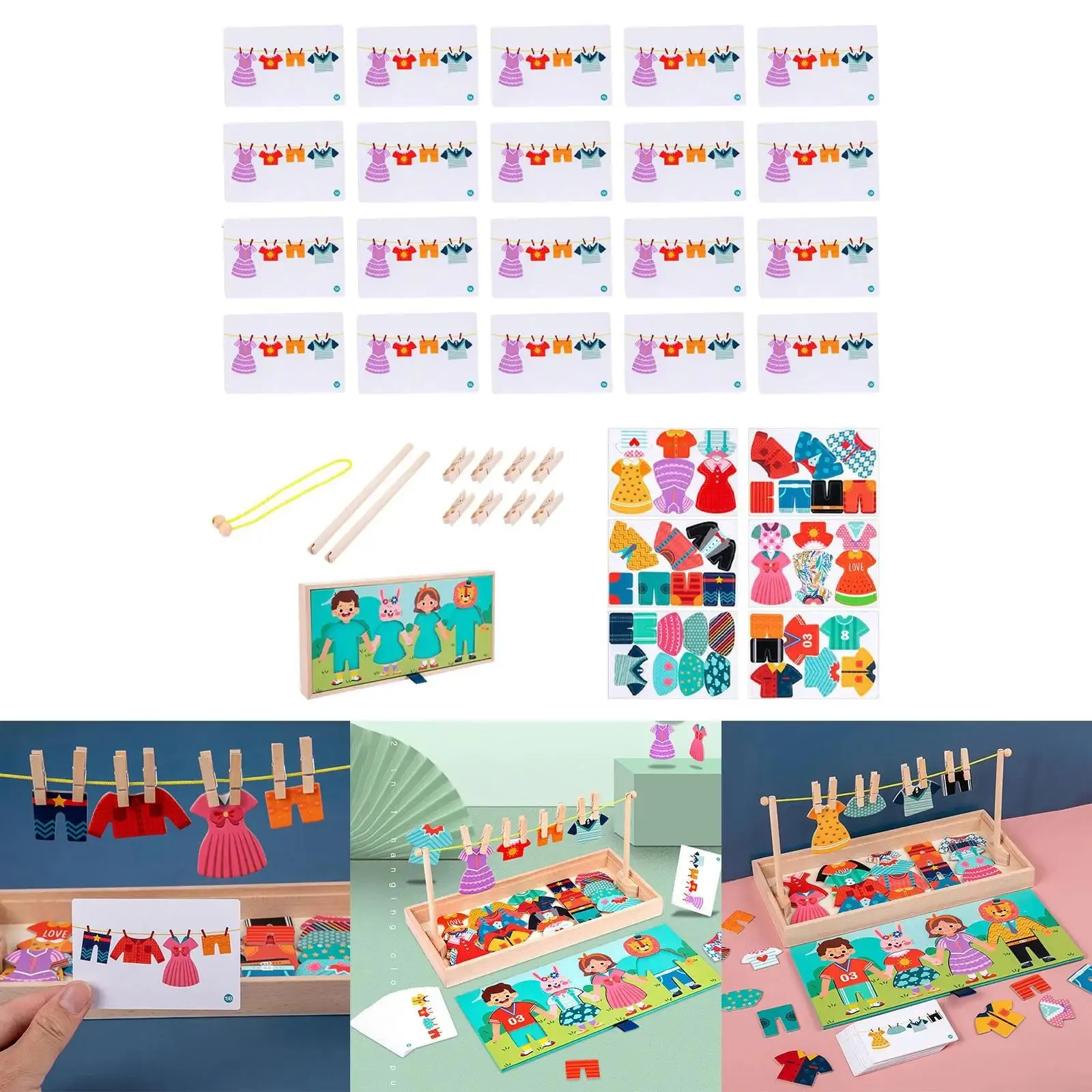 Montessori Hanging Clothes Change Pretend Play Dress up Toy Drying Clothing for Kids Boys Girls Table Game 2 240131