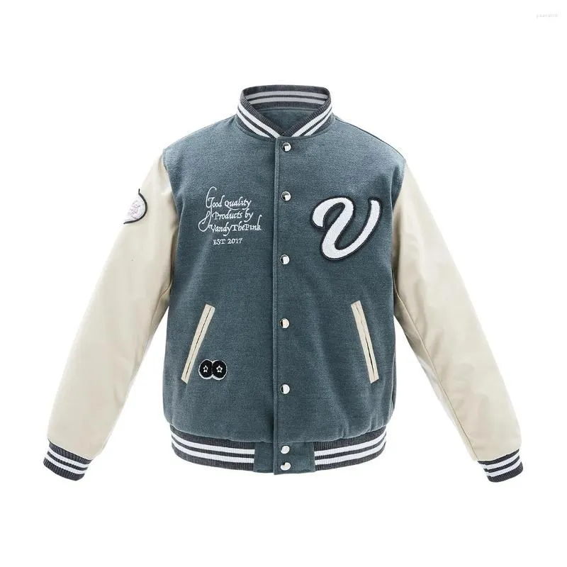 Men`s Jackets Vandy The Pink Varsity Patchwork EmbroideryCasual Loose University Jacket