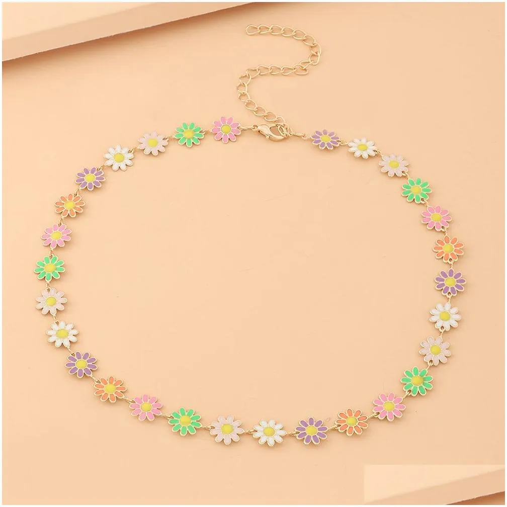 Chokers Elegant Flower Daisy Clavicle Necklace Chockers For Women Statement Bridal Wedding Party Jewelry Korean Choker Bead Pendant Bi Dhgjp