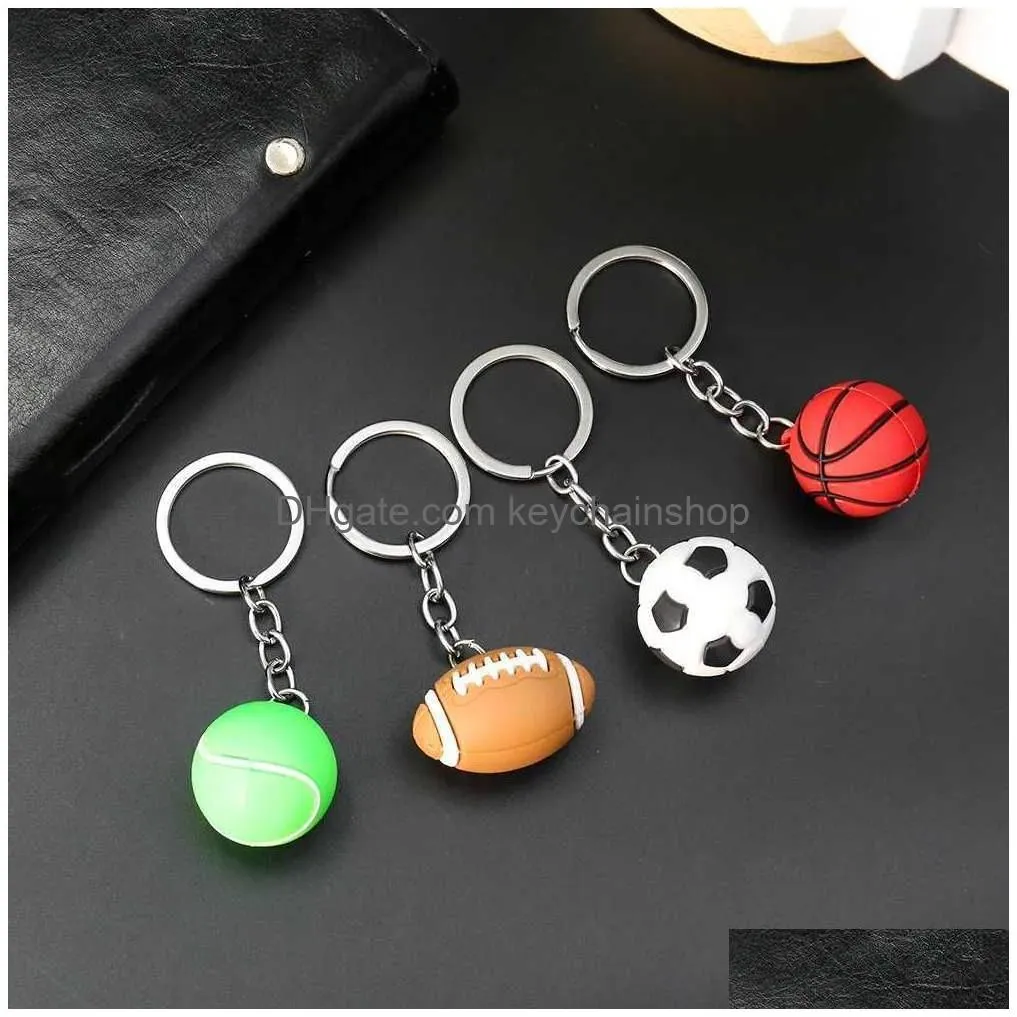 Keychains & Lanyards 2Pcs 1Pc Sport Fans Keychain Football Basketball Pendant Key Keyring Lucky Hip Hop Chains For Bag Men Drop Deliv Dh5Ae
