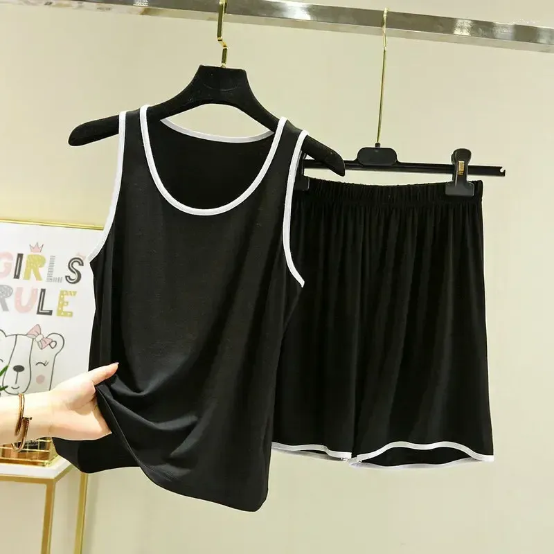 Women`s Sleepwear Modal Sleeveless Tank Tops With Shorts Pajamas Set For Summer 2024 Thin Loose Home Casual Two Piece