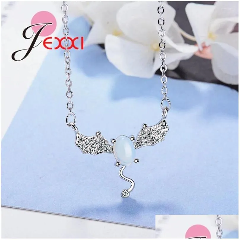 Chains Fashion 925 Sterling Silver Evil Shape Pendants Necklaces Jewelry White Moonstone Oval Charms For Women Female Neck Chokers