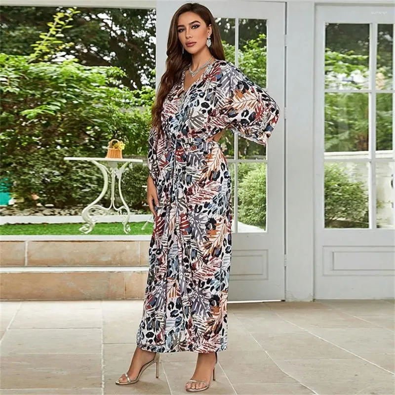Ethnic Clothing Plus Size Caftan Traditional Dress Abaya For Women`s Kaftan African V-neck Long Sleeve Loose Lady Casual Muslim