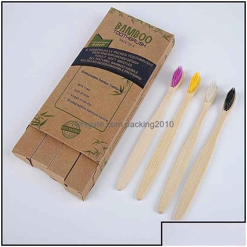 Disposable Toothbrushes Bath Supplies El Home Garden Eco Soft Bamboo Toothbrush 10 Pcs Rainbow Color Kraft Case Package Ecological Flat