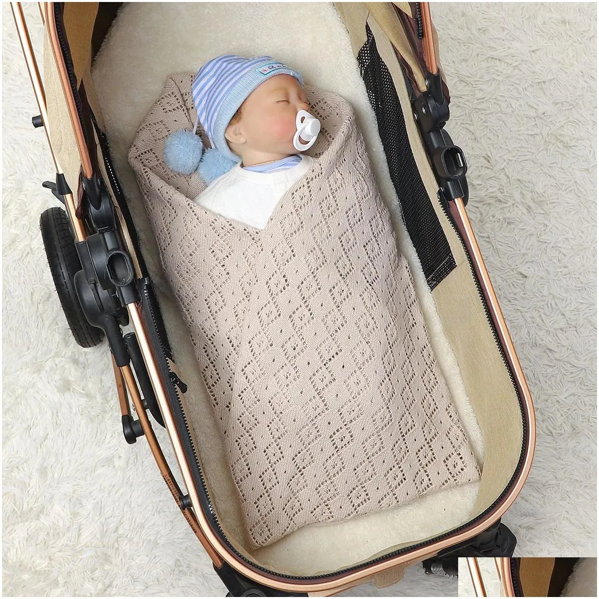 s Super Soft born Infant Boys Girls Cotton Knit Swaddle Wrap Sleep Mats 9070cm Toddler Outdoor Throw Crib Quilts 240322