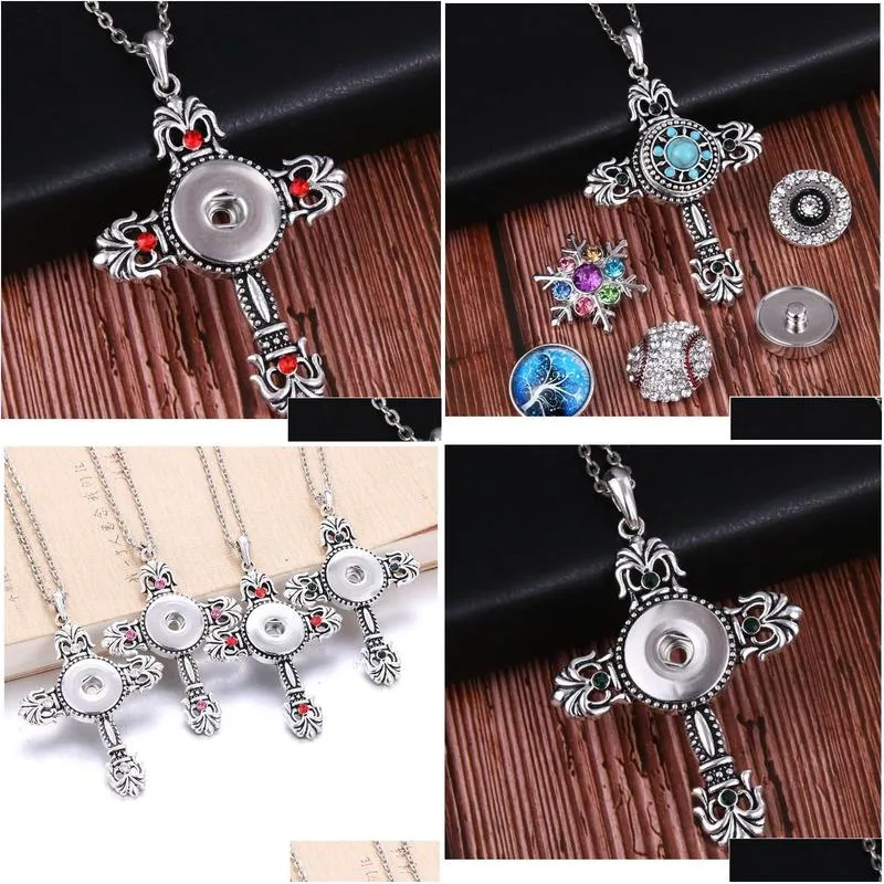 Boom Life Trendy Faith Cross Style Snap Necklace Pendant With Link Chain Fit 18mm Snap Button Jewelry For Wo jllnxg