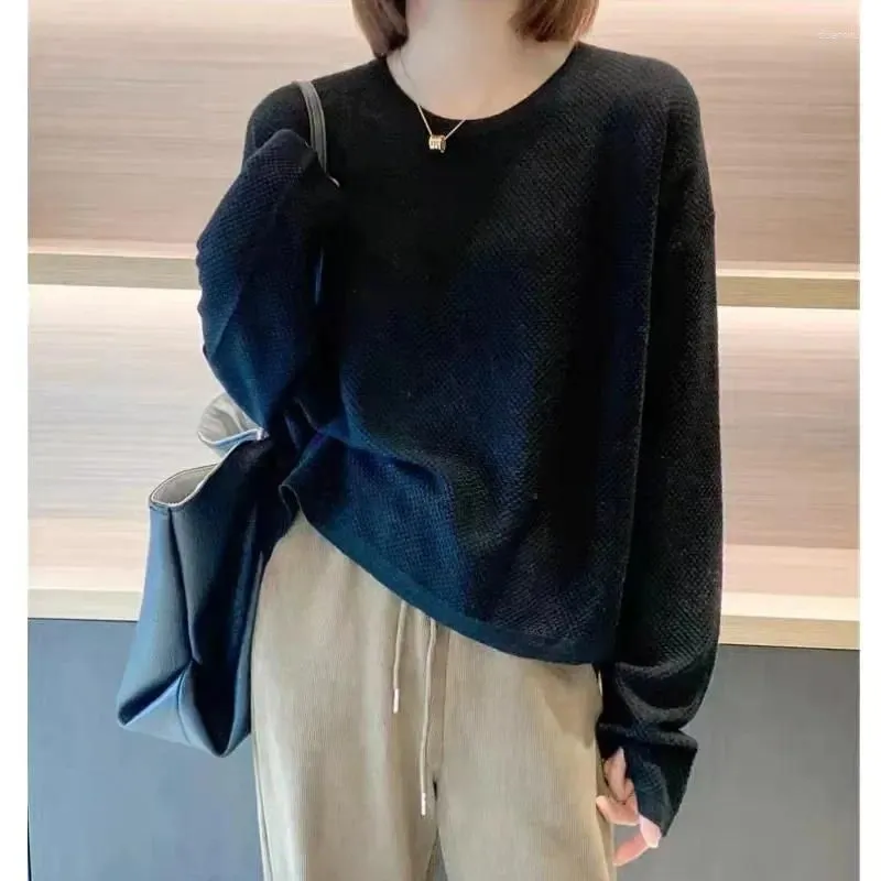 Women`s Sweaters Fashion Korean Honeycomb Needle Lazy Loose Cashmere Sweater Spring And Autumn Thin Crewneck Wool Long Sleeve