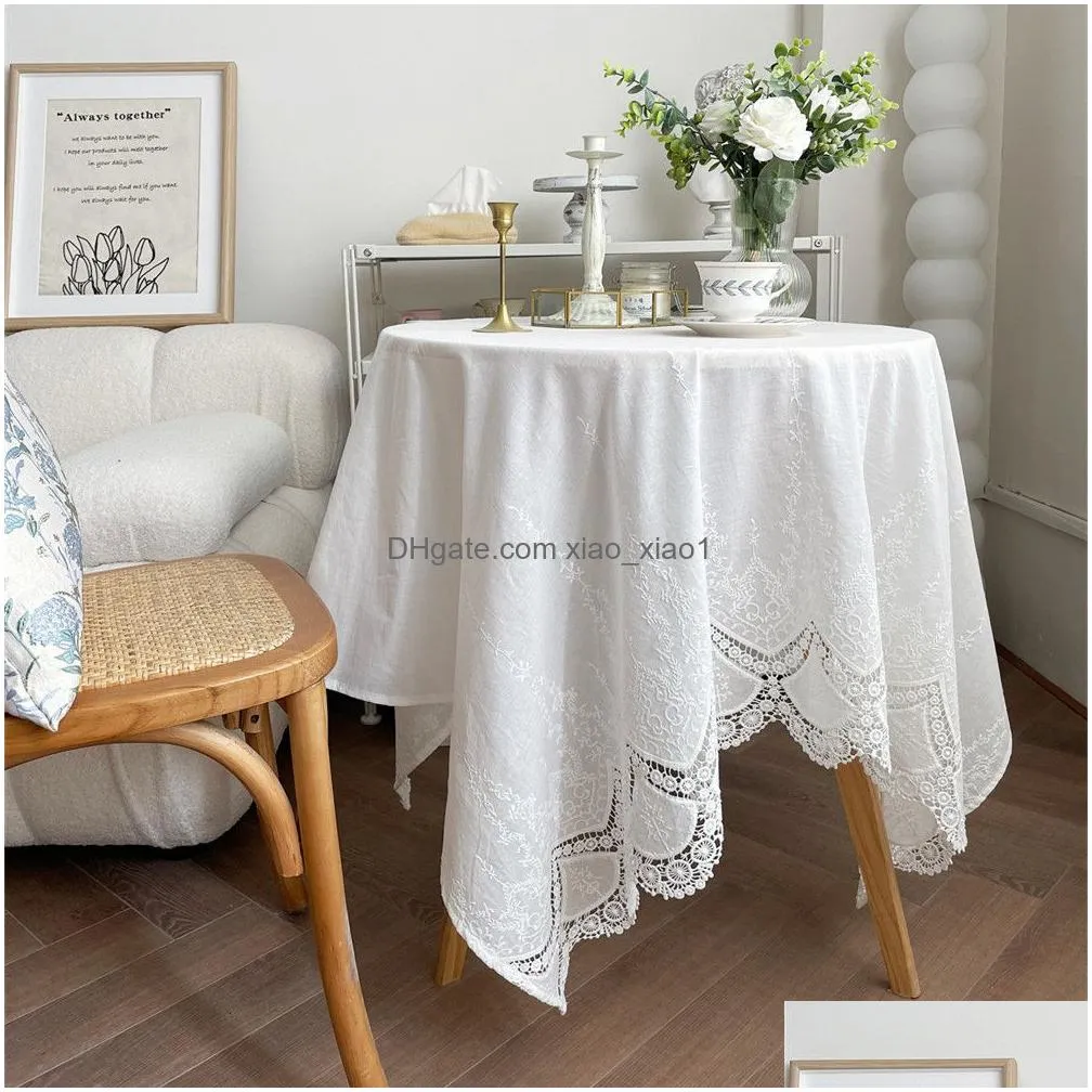 table cloth french white lace flower embroidery cotton cloth for wedding party decoration luxurious cover 230510