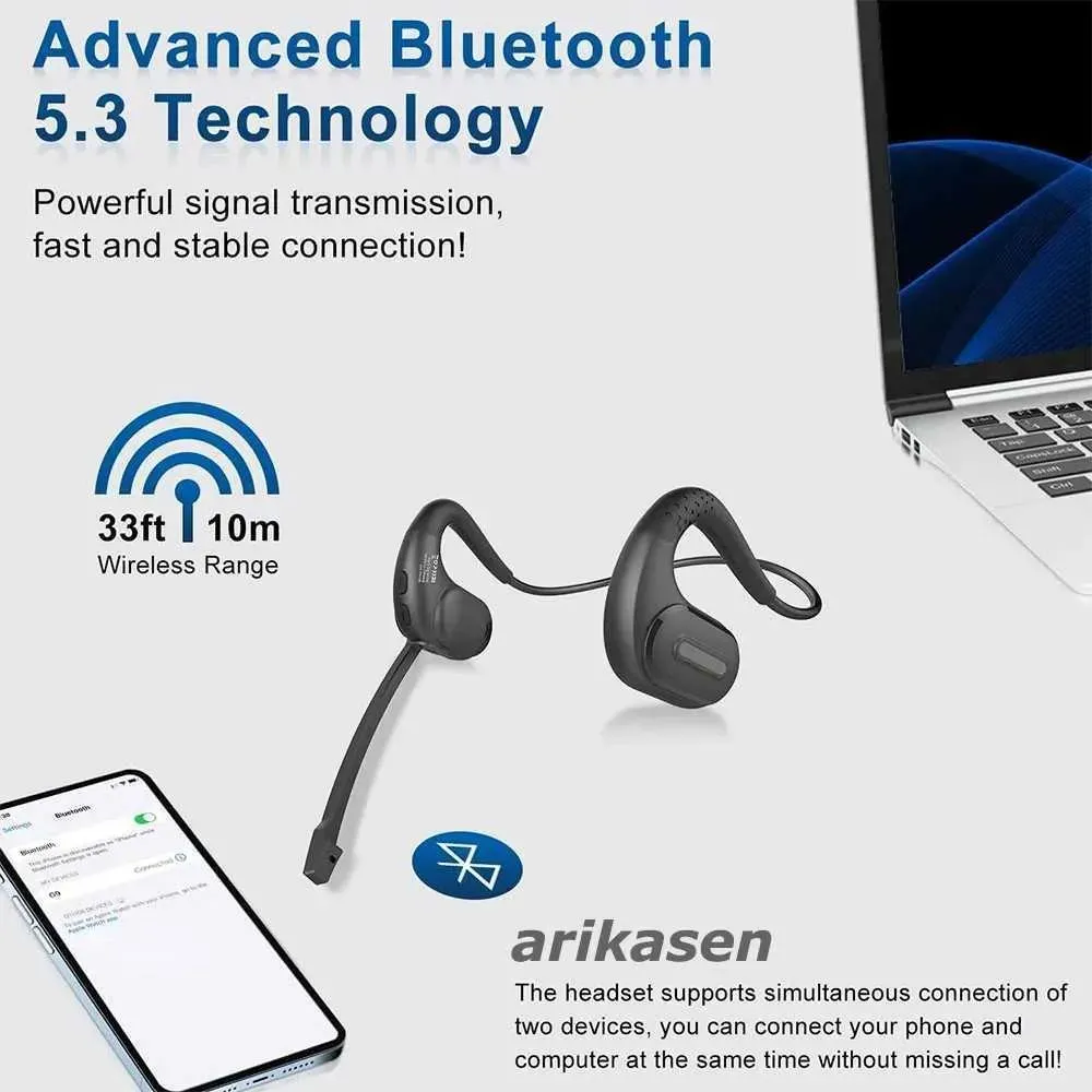 Cell Phone Earphones Trucker Bluetooth Headset Sports Wireless Headphones with Removable Boom Microphone Mute Button Open Ear Bluetooth