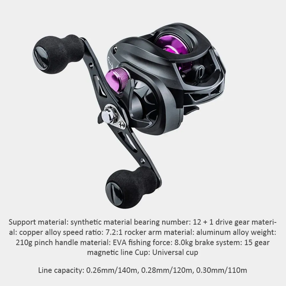 Reels Baitcasting Reel Metal 7.2/1 High Speed Gear Ratio Baitcasting Reel Max Drag 8KG Saltwater Freshwater Fishing Beginners Accessor