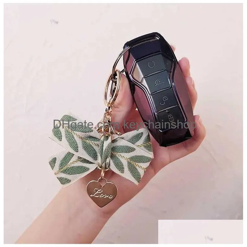 Keychains & Lanyards 2Pcs Elegant Leaf Pattern Wristlet Keychain Cute Shell Pendant With Keyrings And For Women Keys Phones Wallets D Dhx3I