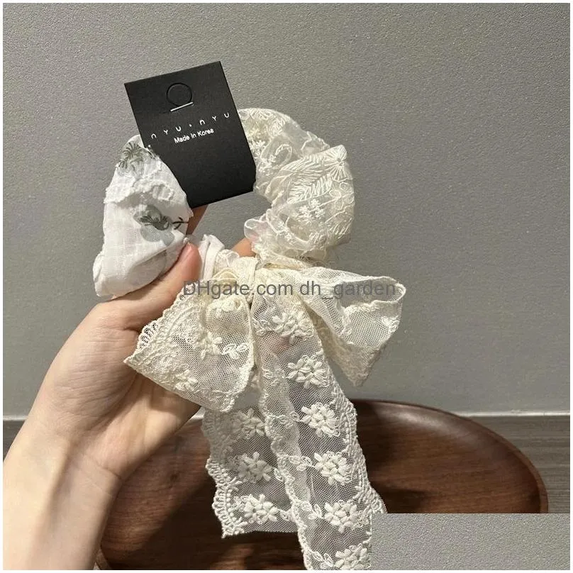 Hair Rubber Bands Korean New Summer Super Fairy Lace Floral Detachable Bow Streamer Large Size Elastic Scrunchy-Band Rope A Dhgarden Dhqq7