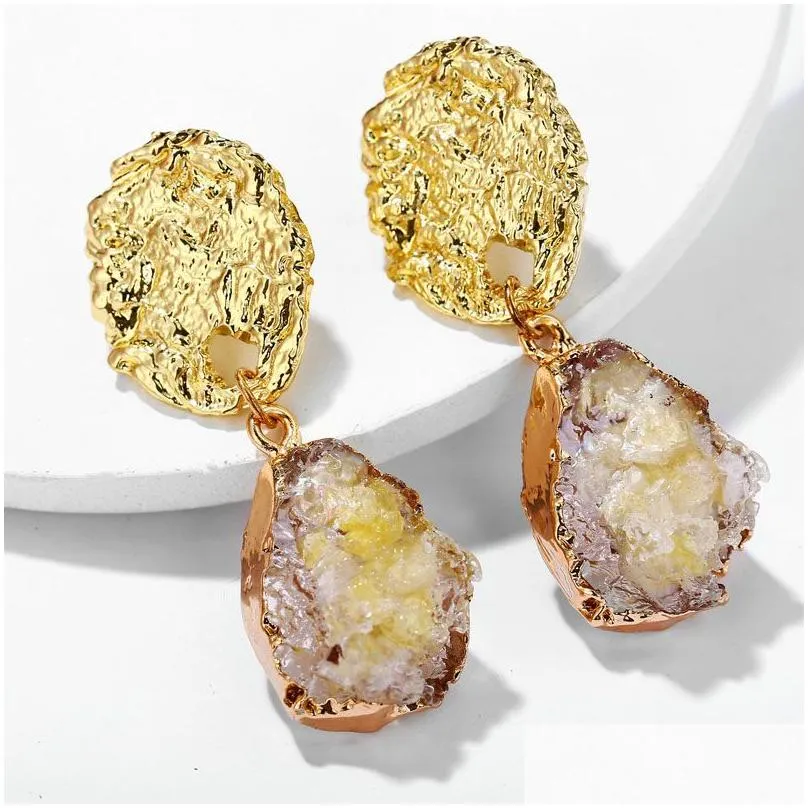 Stud 2021 Ins Fashion Gold Hammered Earring For Women Girls Waterdrop Drusy Dangle Druzy Earrings Jewelry Drop Delivery Dhxjl