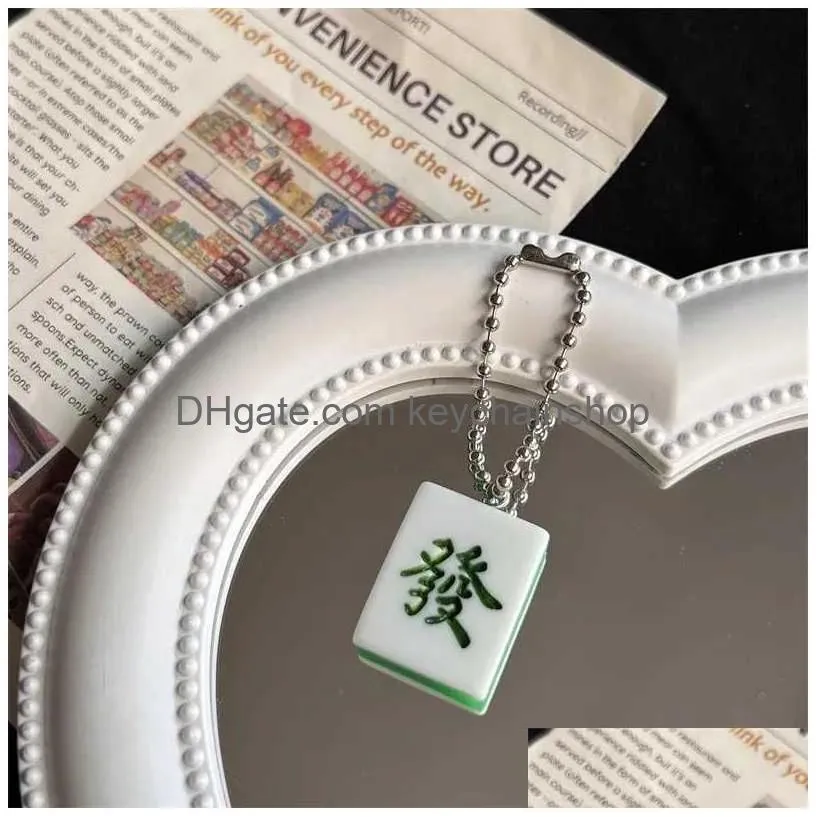 Keychains & Lanyards 2Pcs Chinese Traditional Genuine Mahjong Key Chain Creative For Keyring Bag Funny Pendant Drop Delivery Fashion Dhwdm