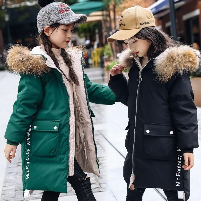 Down Coat 2021 Girl Clothing Winter Warm Hooded Jacket Cotton-padded Long Clothes Children Thicken Parka Overcoat Faux Fur 4-14 Y