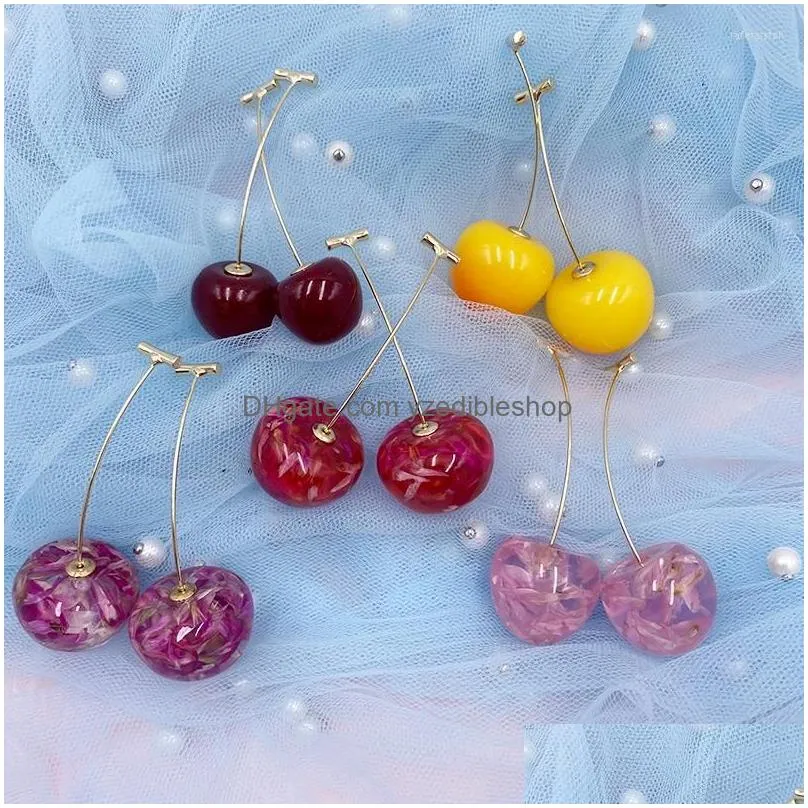 Dangle Chandelier Earrings Korean Cute Clear Resin Cherry For Women Gold Color Plated Fruit Drop Statement Jewelry Brincos Delivery Dhbni