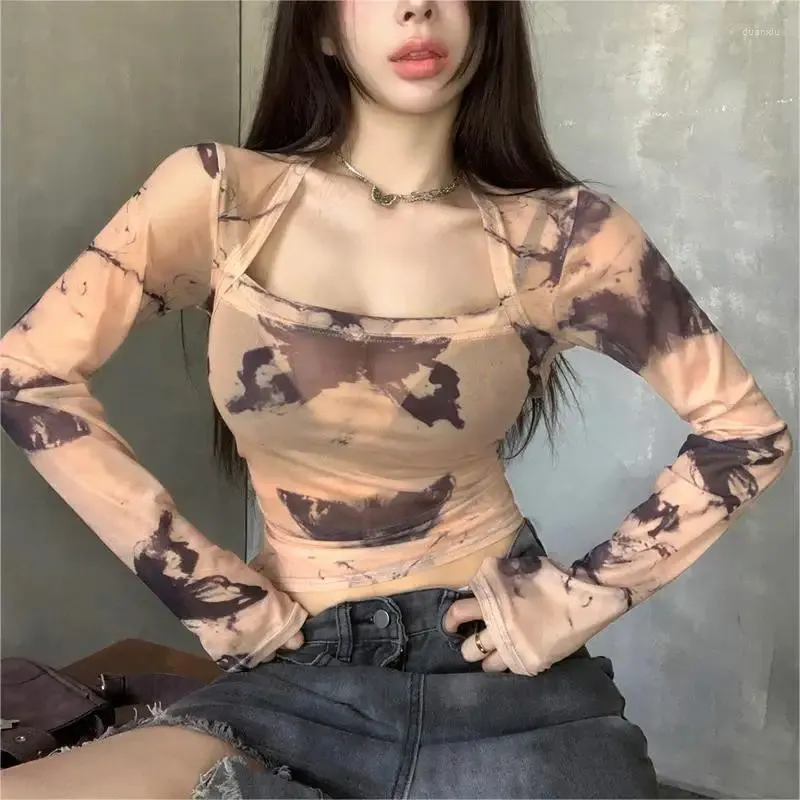 Women`s T Shirts Sheer Charm Style Fashion Elegant Waist Design Romantic Gentle Spicy Girl Autumn Winter Long Sleeved Thin Mesh Tees