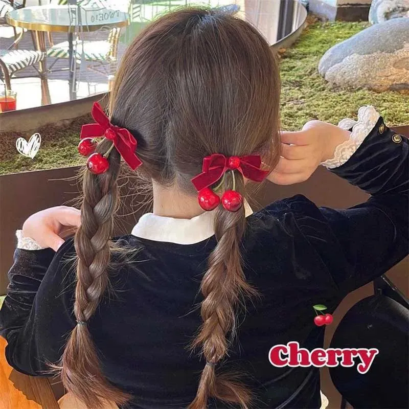 Hair Clips Cherry Bow Velvet Clip For Girls Half Tie The Back Of Head Duck Mouth Headwear Accessories