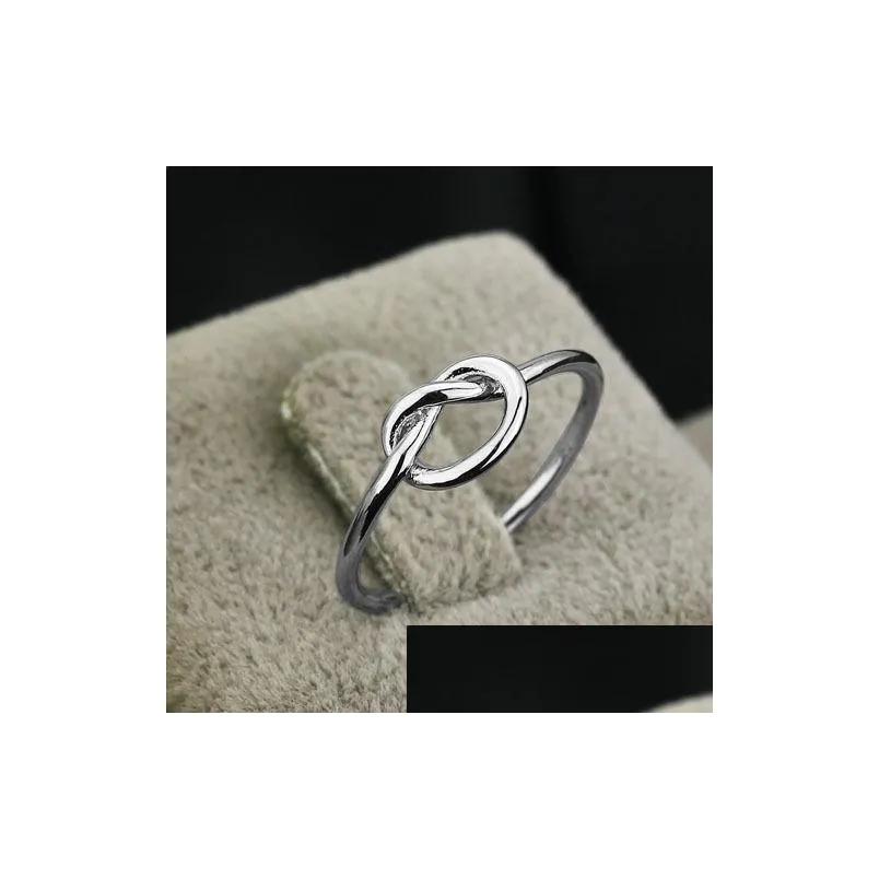 Band Rings 100% 925 Sterling Sier Thin Knot Ring Womens Simple S925 Engraved Personality Jewelry Drop Delivery Dh0Wr