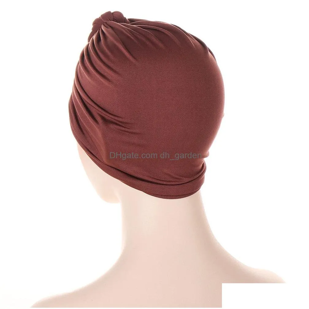 Beanie/Skull Caps Women Solid Color Hair Loss Turban Cap Female Muslim Hat Bonnet Braids Knot Head Er Night Lady Headband Ac Dhgarden Dh6Ix