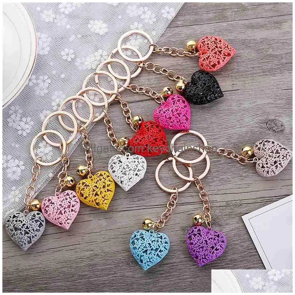Keychains & Lanyards 2Pcs Metal Hollowed Out Shape Keychain With Bell For Women Girl Key Colorf Keyring Accessories R231005 Drop Deli Dhqkt