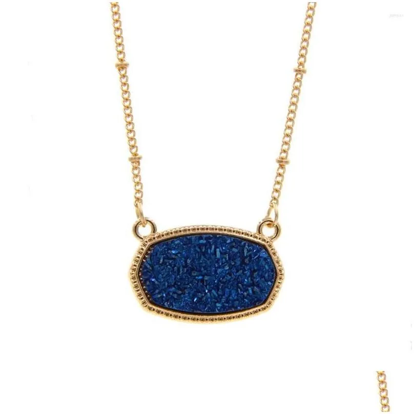 Pendant Necklaces Resin Oval Druzy Necklace Gold Color Chain Drusy Hexagon Style Luxury Designer Brand Fashion Jewelry For Drop Deliv Otnbo